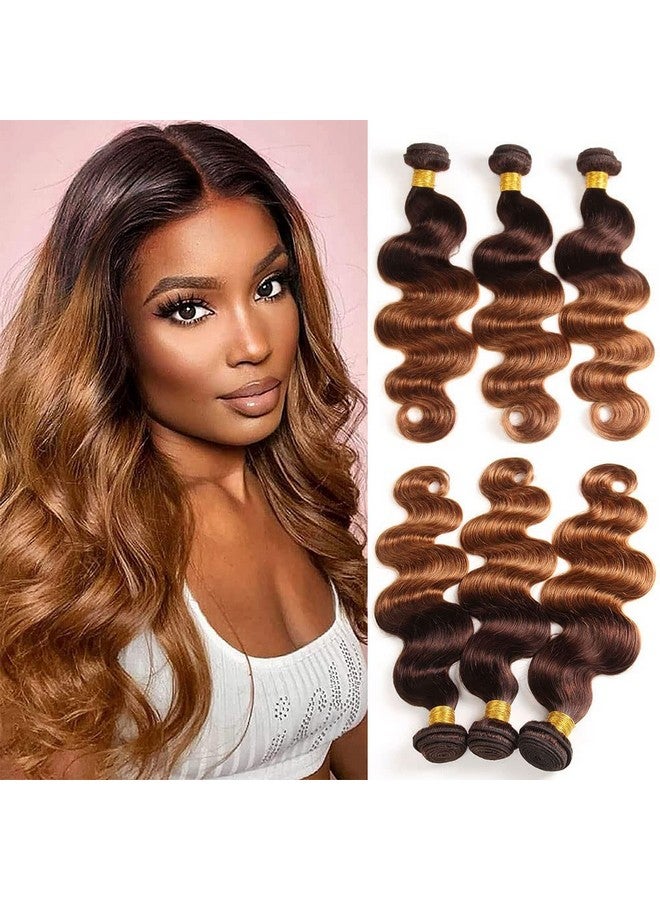 FASHION VILA Body Wave Bundles Human Hair 2Tone Ombre Brazilian Human Hair 3 Bundles 100% Unprocessed Body Wave Human Hair Extensions T4/30 Medium Brown/Medium Auburn(12 14 16) - Image 1