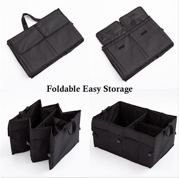 Cloudfour Car Trunk Organizer, Foldable Car Storage Organizer, Car Tidy, Multi Compartment Trunk Storage Organizer for Tools, Car Storage Box with 2 Car Seat Hanger Hooks - Image 3