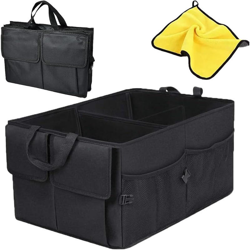 Cloudfour Car Trunk Organizer, Foldable Car Storage Organizer, Car Tidy, Multi Compartment Trunk Storage Organizer for Tools, Car Storage Box with 2 Car Seat Hanger Hooks - Image 1