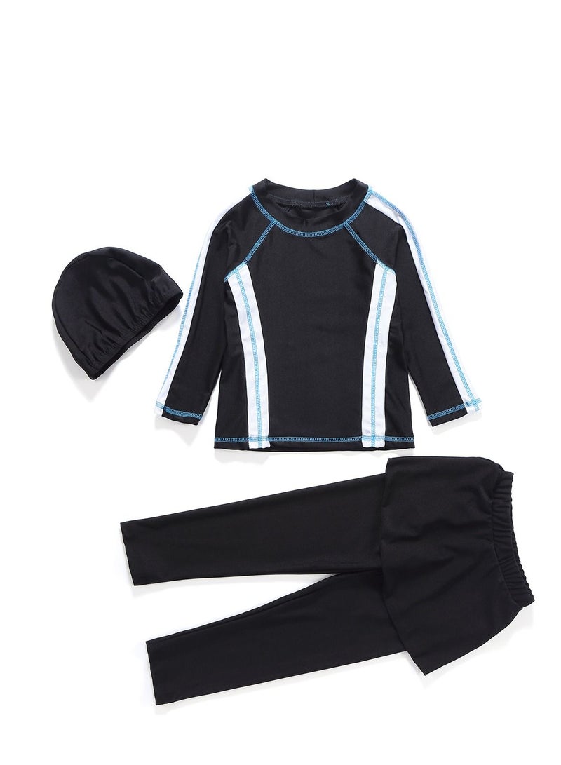 Loquat Girls 3-Piece Swimwear Set Conservative Style Long Sleeve Burkinis Swimsuit With Hijab Black/White  - Image 2