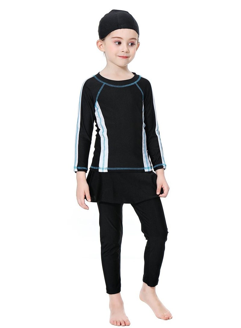 Loquat Girls 3-Piece Swimwear Set Conservative Style Long Sleeve Burkinis Swimsuit With Hijab Black/White  - Image 1