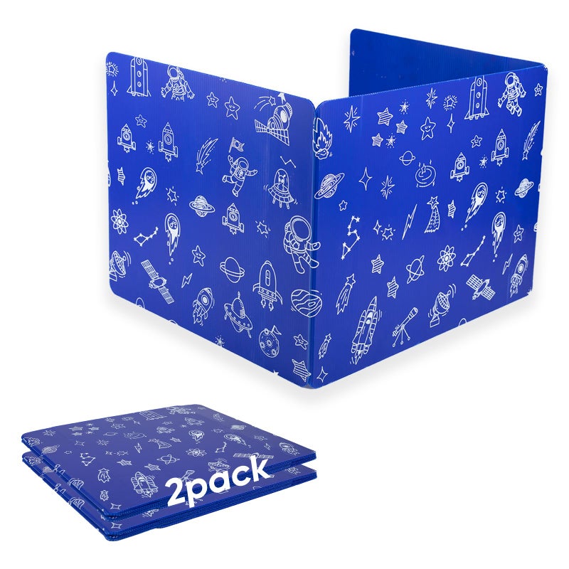 MAGJIUKE 2Pack Desk Dividers for Students 3Fold Privacy Screens Durable Waterproof Plastic Study Boards Easy Clean Classroom Shields for SchoolsTeacher Supplies Student Desk Organizers Blue - Image 2
