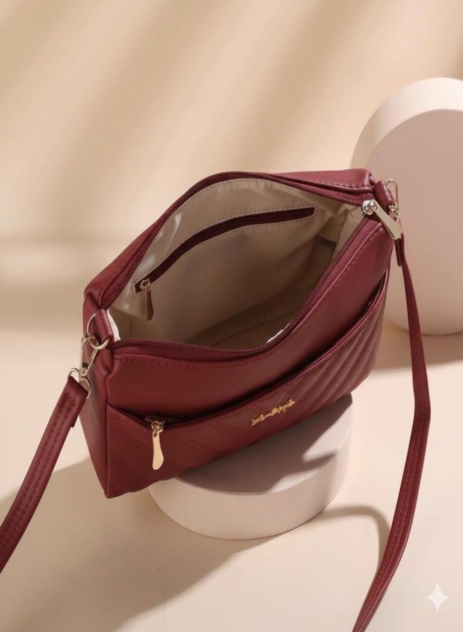LIKE STYLE Women’s Handbag | Elegant Quilted Sling Bag with Detachable Strap & Secure Compartments (Maroon) - Image 5