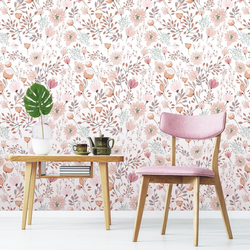 GeRRiT 17.7"x118.1" Sweet Girls Room Decor Peel and Stick Boho Pink Floral Peel Stick Wallpaper Contact Paper Removable Self Adhesive Flower Wallpaper for Walls Bedroom Home Decoration - Image 1