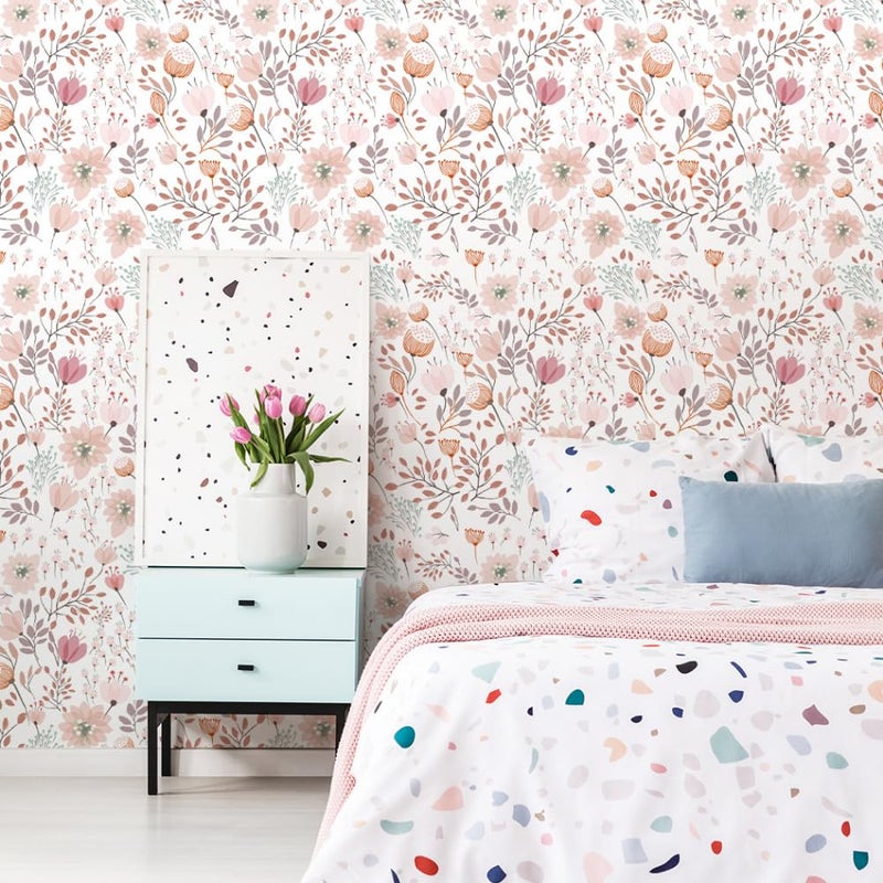 GeRRiT 17.7"x118.1" Sweet Girls Room Decor Peel and Stick Boho Pink Floral Peel Stick Wallpaper Contact Paper Removable Self Adhesive Flower Wallpaper for Walls Bedroom Home Decoration - Image 3