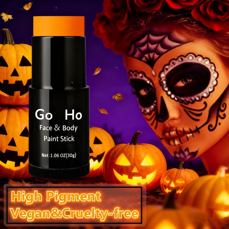 Go Ho Cream-Blendable Orange Face Paint Stick (1.06 Oz),Full Orange Body Paint for Adults Children Halloween Cosplay SFX Makeup,Waterproof Orange Eye Black Stick - Image 4