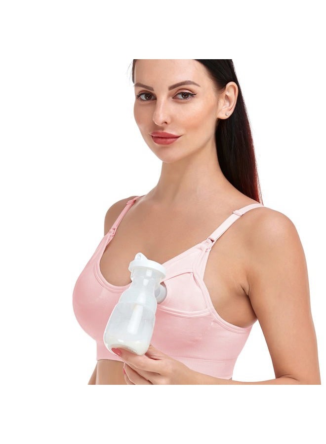 GXXGE Nursing Bra Support Pumping Bra Hands Free All in One Maternity Bra Comfortable Breast No Pad Pumps Bra Pink Large - Image 3