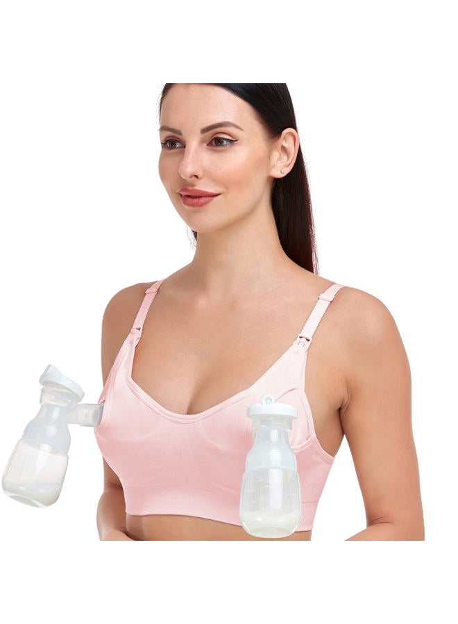 GXXGE Nursing Bra Support Pumping Bra Hands Free All in One Maternity Bra Comfortable Breast No Pad Pumps Bra Pink Large - Image 1