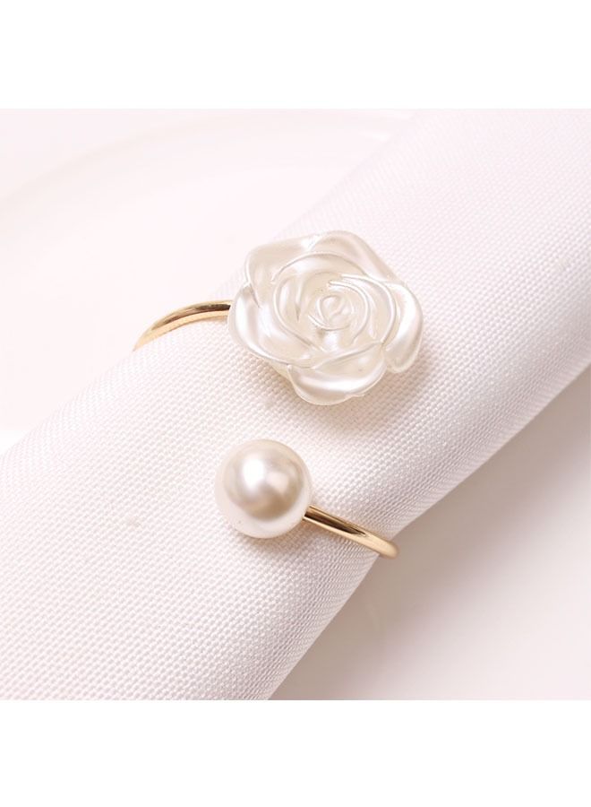 Ant 6 Piece Napkin Rings, White Rose Pearl Dining Table Ring Holder, Vintage Paper Towel Rings for Wedding Banquet Home Decorations  - Image 4