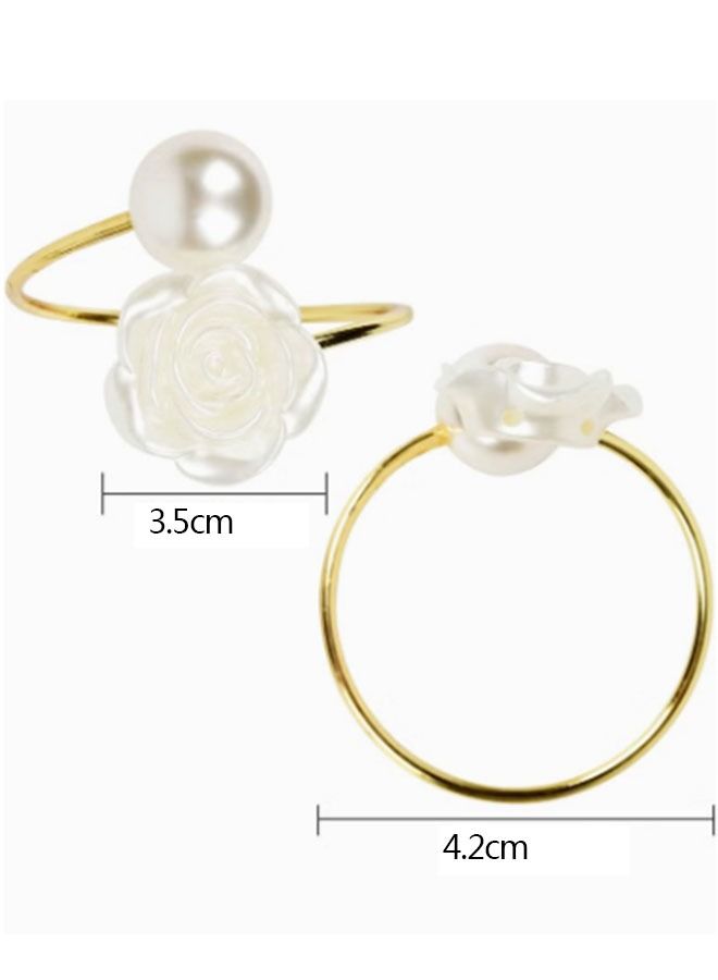 Ant 6 Piece Napkin Rings, White Rose Pearl Dining Table Ring Holder, Vintage Paper Towel Rings for Wedding Banquet Home Decorations  - Image 2