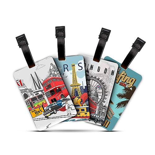 Ultra 3D Lenticular Luggage/Bag/Travel ID Label Tags for Suitcase & School Bags | Set of 4 | London + Paris + Mumbai + Hawaii Theme, 4 Labels - Image 1
