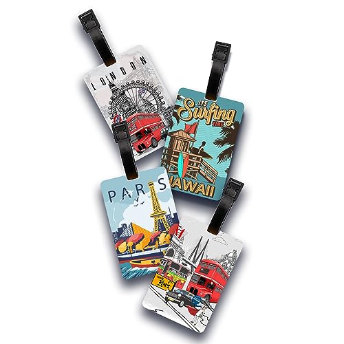 Ultra 3D Lenticular Luggage/Bag/Travel ID Label Tags for Suitcase & School Bags | Set of 4 | London + Paris + Mumbai + Hawaii Theme, 4 Labels - Image 2