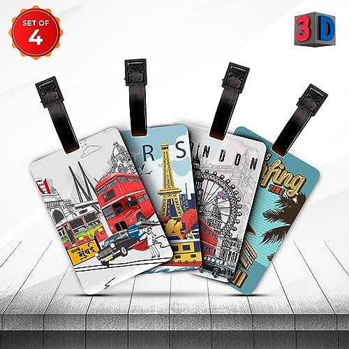 Ultra 3D Lenticular Luggage/Bag/Travel ID Label Tags for Suitcase & School Bags | Set of 4 | London + Paris + Mumbai + Hawaii Theme, 4 Labels - Image 3