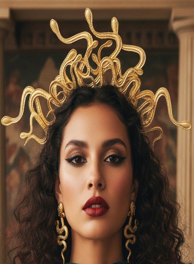 كاسدري طوق رأس على شكل ثعبان ميدوسا من كاسدري، إكسسوارات شعر ذهبية على شكل آلهة، مثالية لحفلات الهالوين والمهرجانات الصاخبة للنساء والفتيات - Image 3