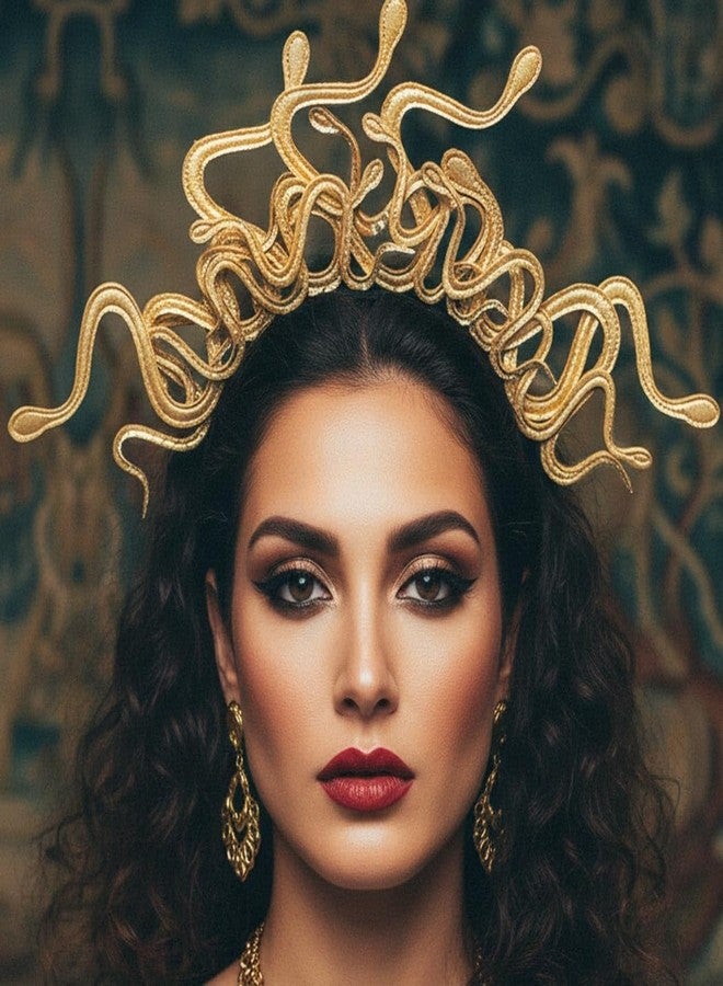 كاسدري طوق رأس على شكل ثعبان ميدوسا من كاسدري، إكسسوارات شعر ذهبية على شكل آلهة، مثالية لحفلات الهالوين والمهرجانات الصاخبة للنساء والفتيات - Image 1