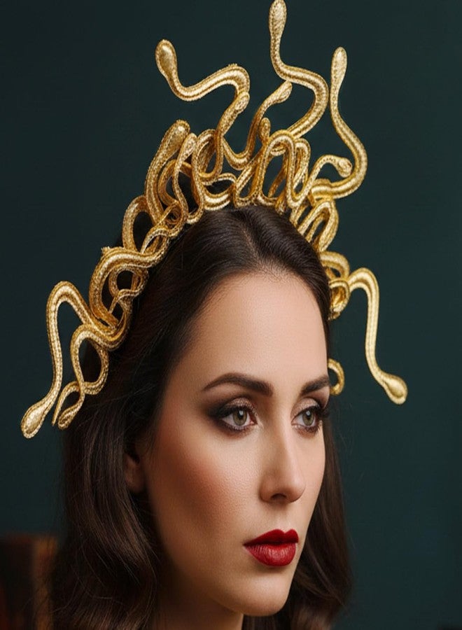 كاسدري طوق رأس على شكل ثعبان ميدوسا من كاسدري، إكسسوارات شعر ذهبية على شكل آلهة، مثالية لحفلات الهالوين والمهرجانات الصاخبة للنساء والفتيات - Image 5