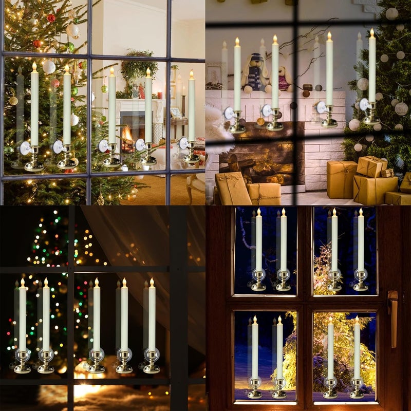 DRomance Flameless Window Candles with Remote and Timer, Battery Operated LED Taper Candles with Suction Cups Set of 6 Christmas Window Candle Holiday Decor(Gold Holders) - Image 2