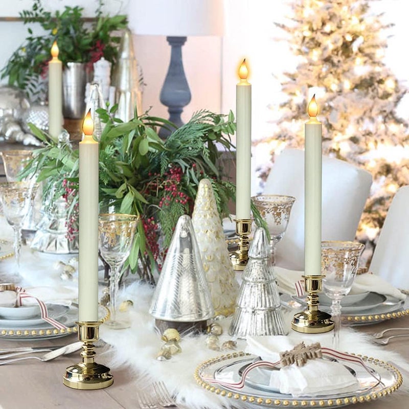 DRomance Flameless Window Candles with Remote and Timer, Battery Operated LED Taper Candles with Suction Cups Set of 6 Christmas Window Candle Holiday Decor(Gold Holders) - Image 4