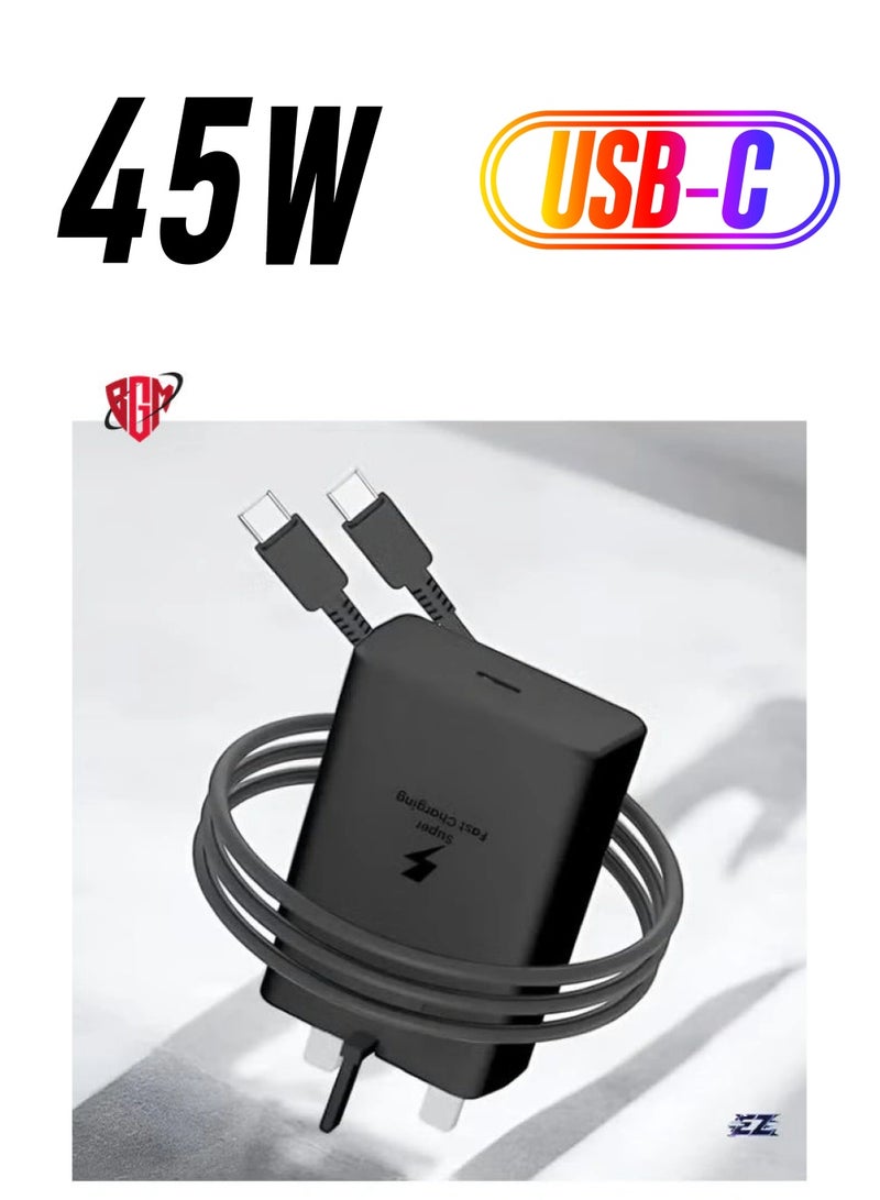BGM 2024 New 45W Type C Super Fast PD 3.0 Charger for Samsung S24 Ultra/S24/S23 Ultra/S23/S22 Ultra/S22/S21/S20, Z Fold 6/5/4, Z Flip 6/5/4, Galaxy Tab S9/S8/S7, A9 Adapter with 5A USB-C to C Cable - Image 1