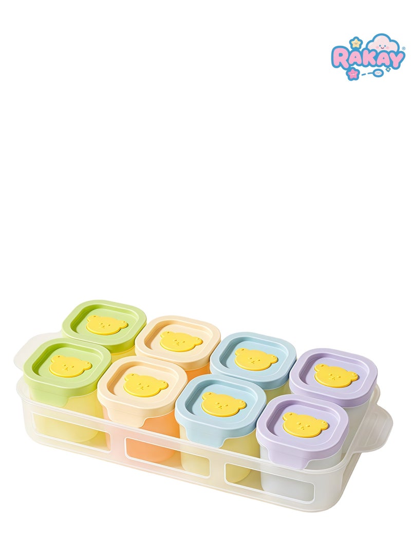 RAKAY 8 PCS Baby Food Containers, Reusable Infant Food Storage Jars with Timed Tray, Small Snack Container with Lids for Infant & Babies，Microwave Safe, Heat Resistant to 200°C, Freezer Safe with Silicone Lids - Image 1
