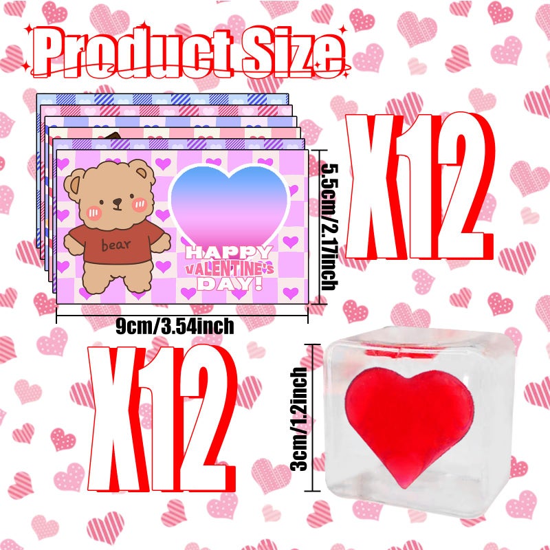 ONKULL Valentine's Day Mochi Squishy Toys Set, 12 Pack Heart Squishies with Valentines Day Cards, Stress Relief Toys with Storage Box,Classroom Exchange Cards Party Favors - Image 4