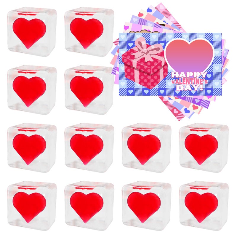 ONKULL Valentine's Day Mochi Squishy Toys Set, 12 Pack Heart Squishies with Valentines Day Cards, Stress Relief Toys with Storage Box,Classroom Exchange Cards Party Favors - Image 1