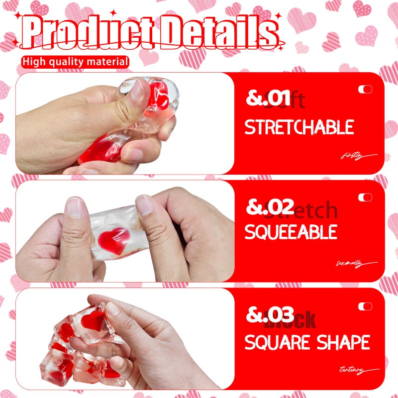 ONKULL Valentine's Day Mochi Squishy Toys Set, 12 Pack Heart Squishies with Valentines Day Cards, Stress Relief Toys with Storage Box,Classroom Exchange Cards Party Favors - Image 3