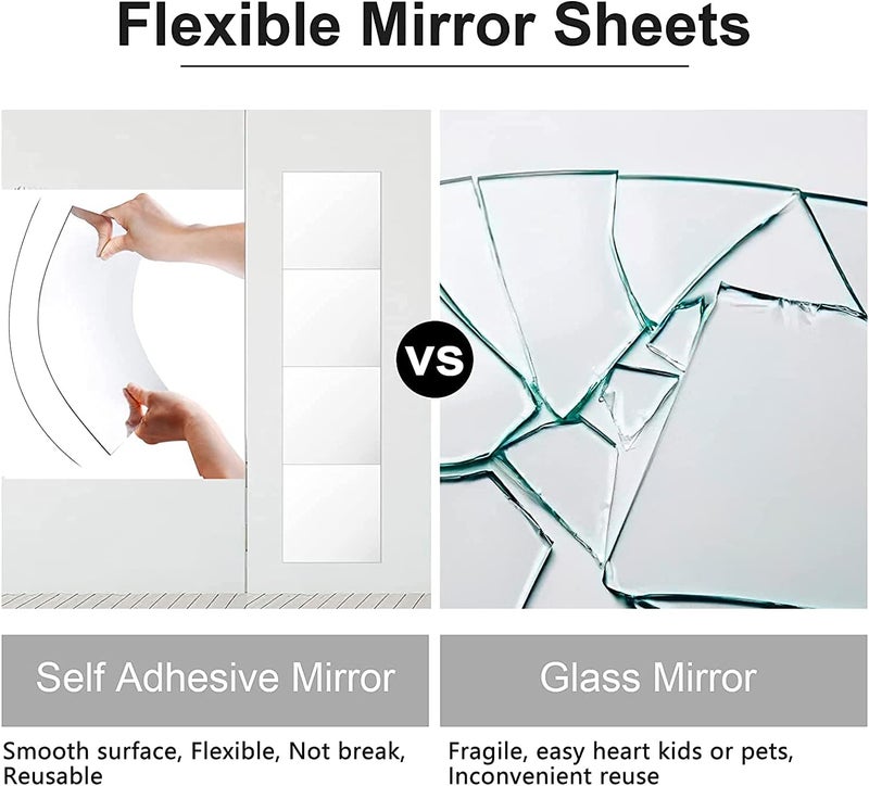 Price Xes Full Length Mirror Tiles, 4 Pcs Shatterproof Wall Mirror Flexible Plastic Wall Stickers for Gym, Living Room Bedroom Decor, 2MM Thick, 12" x 12" - Image 2