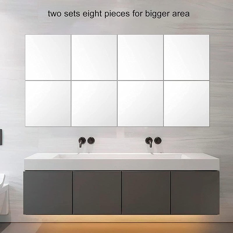 Price Xes Full Length Mirror Tiles, 4 Pcs Shatterproof Wall Mirror Flexible Plastic Wall Stickers for Gym, Living Room Bedroom Decor, 2MM Thick, 12" x 12" - Image 5