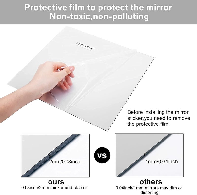 Price Xes Full Length Mirror Tiles, 4 Pcs Shatterproof Wall Mirror Flexible Plastic Wall Stickers for Gym, Living Room Bedroom Decor, 2MM Thick, 12" x 12" - Image 4