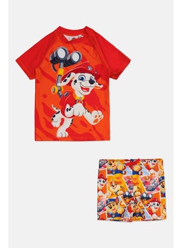 PAW PATROL Kids Boy 2 Pieces Swimwear Shirt And Short, Red Combo  - Image 1