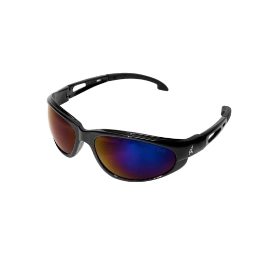 Edge SW118 Dakura WrapAround Safety Glasses AntiScratch NonSlip UV 400 Military Grade ANSIISEA MCEPS Compliant 504 Wide Black Frame Blue Mirror Lens