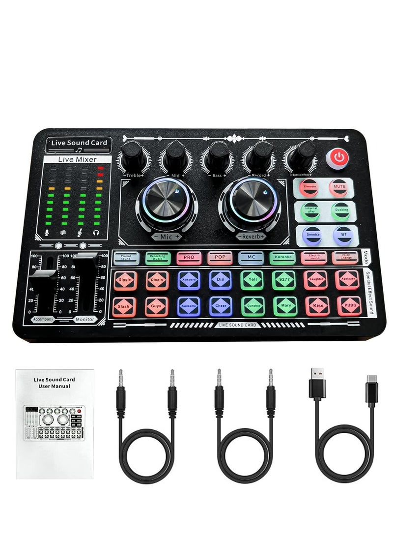 Sunbmebge - Live Sound Card F999 Audio Mixer with Effects External Sound Card for Podcasts LED Lighting DJ Mixer Vocoder Soundboards - Image 1