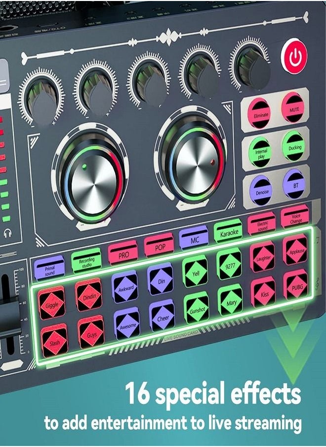 Sunbmebge - Live Sound Card F999 Audio Mixer with Effects External Sound Card for Podcasts LED Lighting DJ Mixer Vocoder Soundboards - Image 1