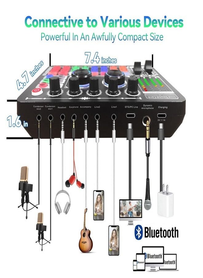 Sunbmebge - Live Sound Card F999 Audio Mixer with Effects External Sound Card for Podcasts LED Lighting DJ Mixer Vocoder Soundboards - Image 1