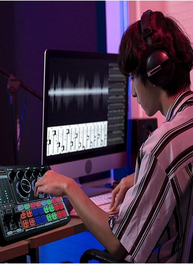 Sunbmebge - Live Sound Card F999 Audio Mixer with Effects External Sound Card for Podcasts LED Lighting DJ Mixer Vocoder Soundboards - Image 1