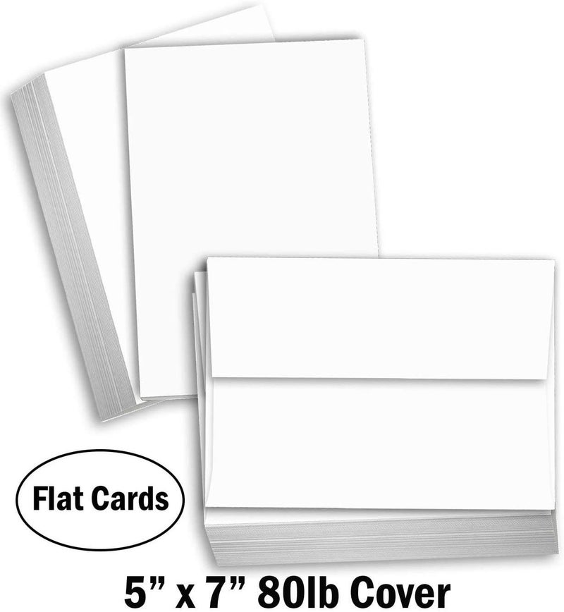 Hamilco White Cardstock Thick Paper - Flat 5 x 7" Blank Index Flash Note & Post Cards with Envelopes - Greeting Invitations Stationery - Heavy weight 80 lb Card Stock for Printer - 100 Pack (Bright) - Image 2