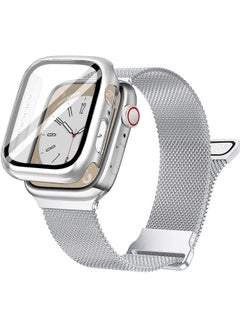 Mesh Loop Magnetic Band Compatible with Apple Watch Band 41mm with Screen Protector Case, Stainless Steel Mesh Milanese, Adjustable and Comfortable Band for iWatch Bands Series 9 8 7 (Silver,41mm)