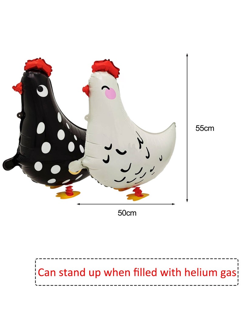 10pcs Walking Chicken Balloons,White and Black Chicken Walking Animal Balloons Farm Birthday Party Decorations Supplies BBQ Party Decorations Baby Shower Supplies - Image 2