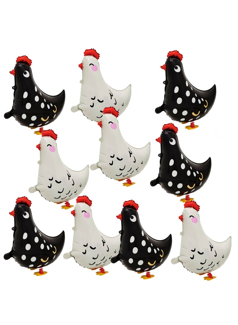 10pcs Walking Chicken Balloons,White and Black Chicken Walking Animal Balloons Farm Birthday Party Decorations Supplies BBQ Party Decorations Baby Shower Supplies - Image 1