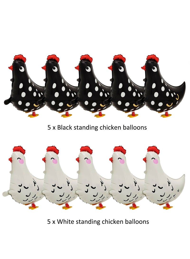 10pcs Walking Chicken Balloons,White and Black Chicken Walking Animal Balloons Farm Birthday Party Decorations Supplies BBQ Party Decorations Baby Shower Supplies - Image 3