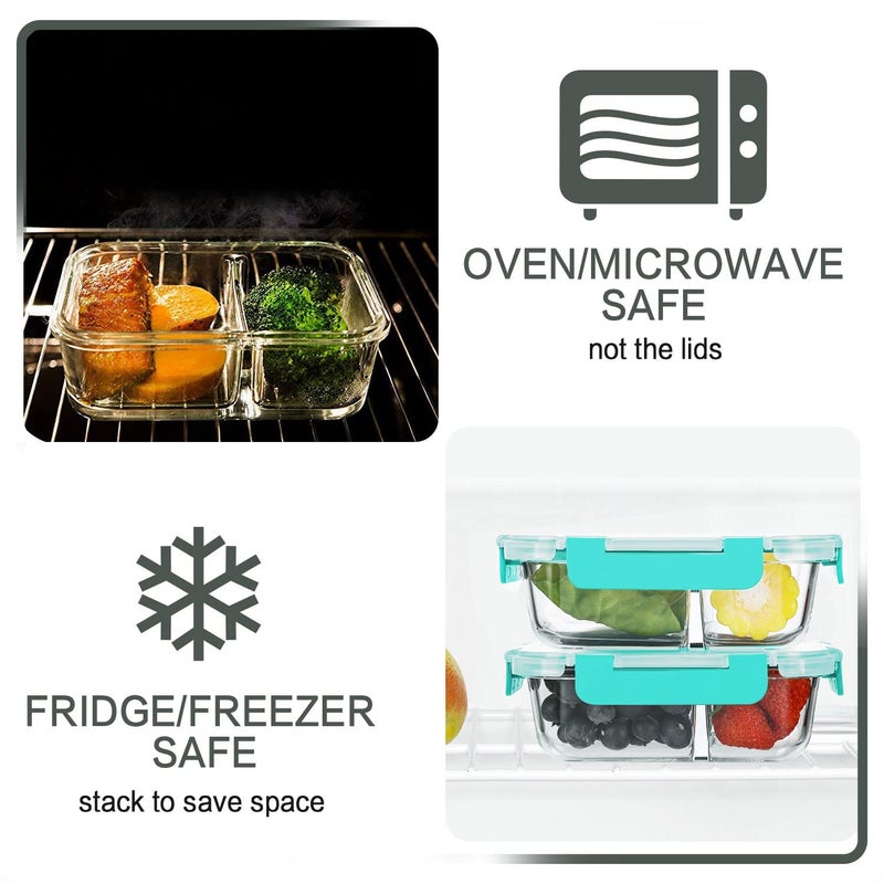 M MCIRCO 10-Pack,30 Oz Glass Meal Prep Containers 2 Compartments Airtight Lunch Bento Boxes with Lids, Glass Food Storage Containers, Microwave, Oven, Freezer and Dishwasher, Green - Image 4