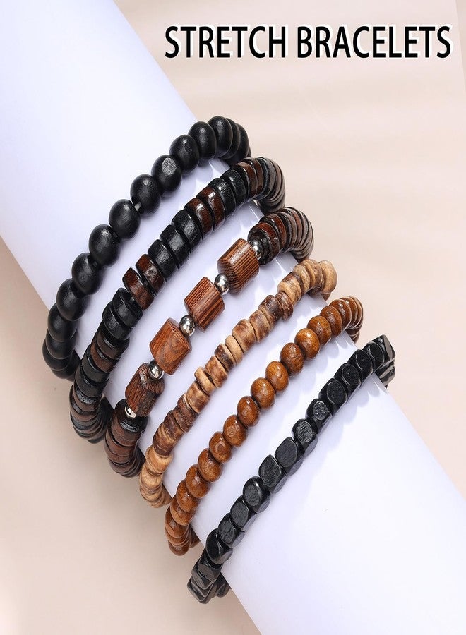 MILAKOO Punk Wooden Beads Bracelet Set for Women Layered Stretch Beaded Bracelets for Man Ethnic Style - Image 2