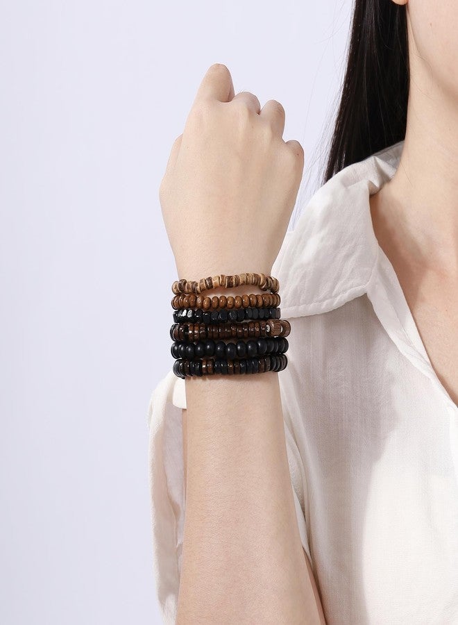 MILAKOO Punk Wooden Beads Bracelet Set for Women Layered Stretch Beaded Bracelets for Man Ethnic Style - Image 4