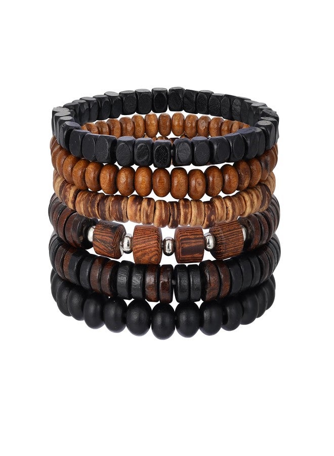 MILAKOO Punk Wooden Beads Bracelet Set for Women Layered Stretch Beaded Bracelets for Man Ethnic Style - Image 1