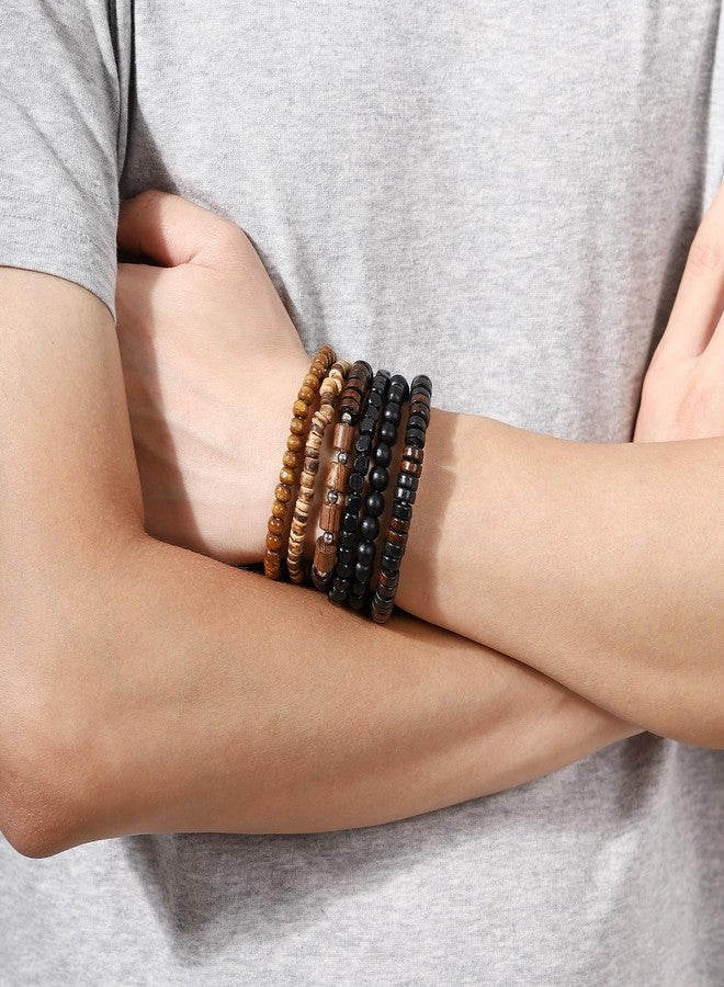 MILAKOO Punk Wooden Beads Bracelet Set for Women Layered Stretch Beaded Bracelets for Man Ethnic Style - Image 3