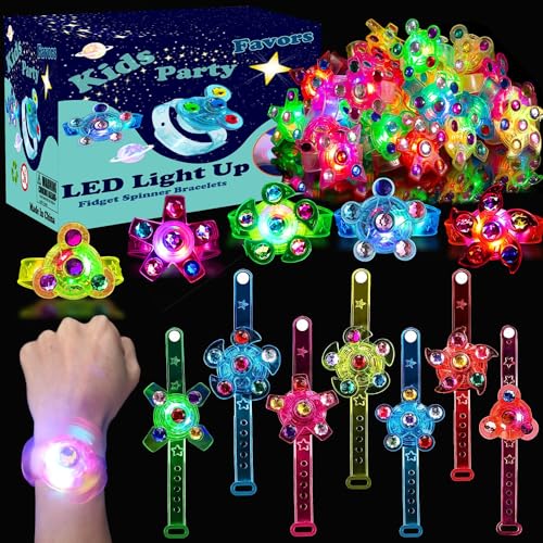 Huastyle Birthday Party Favors for Kids 48 Goodie Bag Stuffers24 Pack Light Up Spinner Bracelets for Pinata Fillers Prize Treasure Box Classroom Glow in The Dark Party Supplies Return Gifts - Image 1