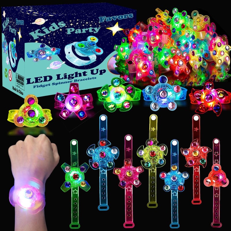 Huastyle Birthday Party Favors for Kids 48 Goodie Bag Stuffers24 Pack Light Up Spinner Bracelets for Pinata Fillers Prize Treasure Box Classroom Glow in The Dark Party Supplies Return Gifts - Image 2