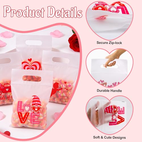 Nelisylux 50Pcs Valentines Gift Bags, Valentine Treat Bag, Valentines Goodie Bags, Valentine Bags for kids, Valentine’s Day Clear Cellophane Candy Goody Bag for Valentine’s Party Favor Supplies School Classroom - Image 4