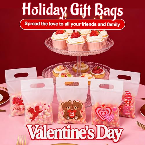 Nelisylux 50Pcs Valentines Gift Bags, Valentine Treat Bag, Valentines Goodie Bags, Valentine Bags for kids, Valentine’s Day Clear Cellophane Candy Goody Bag for Valentine’s Party Favor Supplies School Classroom - Image 5